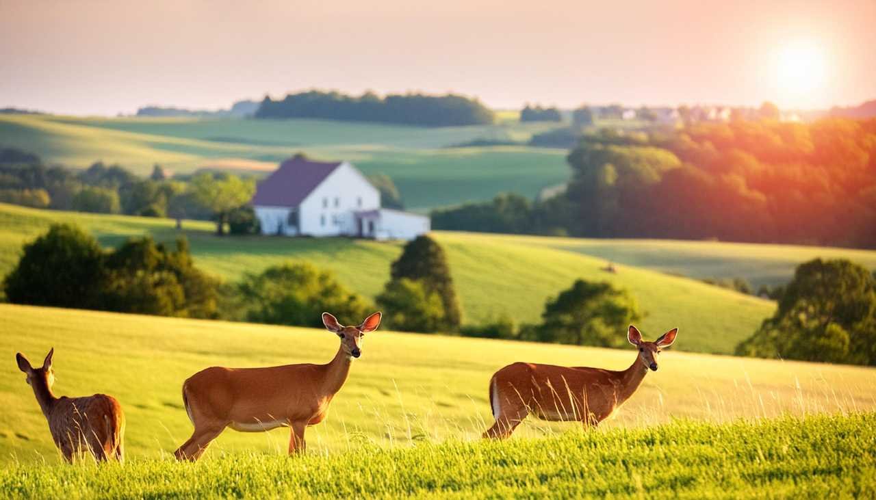 Ohio landscape with few deers during hunting season