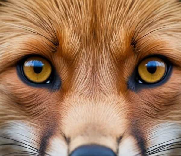 A close-up of a red fox's face, emphasizing its acute senses of sight, smell, and hearing