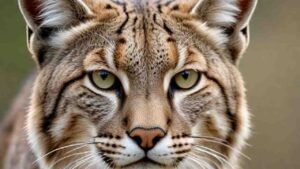 Close-up portrait of a bobcat with a focused gaze, highlighting its role as a skilled hunter