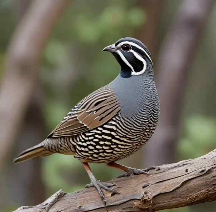 Close-up photo of a California quail, a common species found in western public hunting areas.