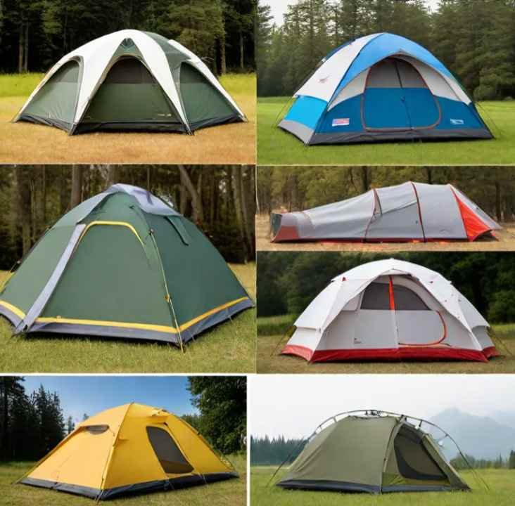 A collage of different camping tents
